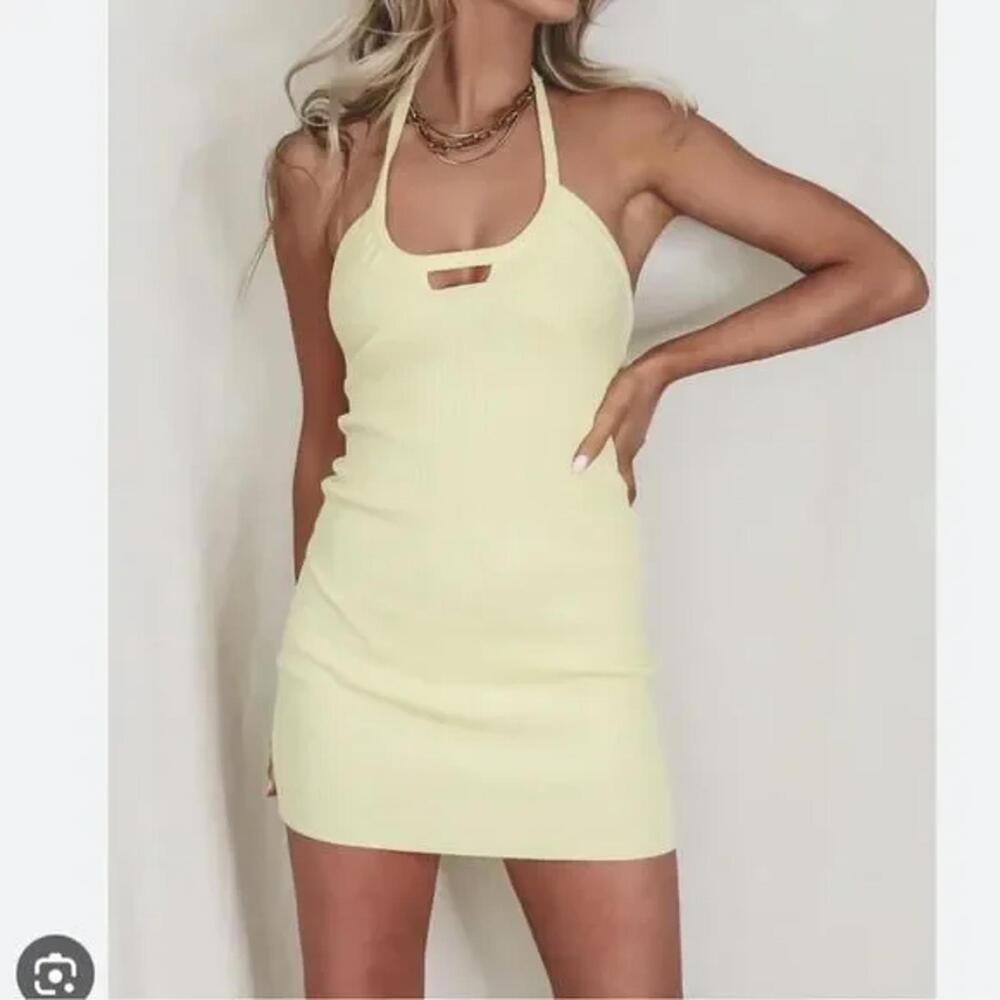 For Love & Lemons Yellow Halter Knit Dress - Size M - NWT